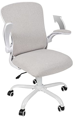 Fullwatt Office Desk Chair, Flip-Up Armrest Ergonomic Lumbar Support Cream | Fabric Computer Gaming Chair, Swivel Task Chair with Castors, Saving Space Height Adjustable Mid-Back Support ,For Home Study