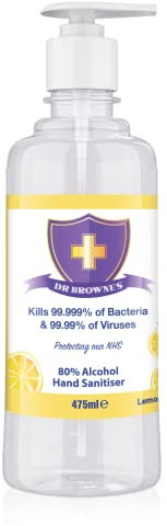 BCB Hand Sanitiser 475ml - 80% Alcohol Denat Hand Gel - Lemon scented – Pump lid - Made in UK, Kills 99.9% of All Germs