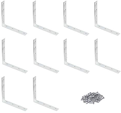 TERF® 10 Pcs Zinc Plated Steel 150mm X 150mm X 22mm (6’’ X 6’’ X 0.86’’) Angel L Shape Corner Brace Bracket Joining Fixing Self Support Repair with Fixing Screw