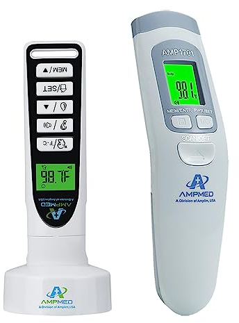 Amplim 2-Pack Hospital & Medical Grade Non Contact Digital Infrared Forehead Thermometer for Babies, Kids, and Adults.