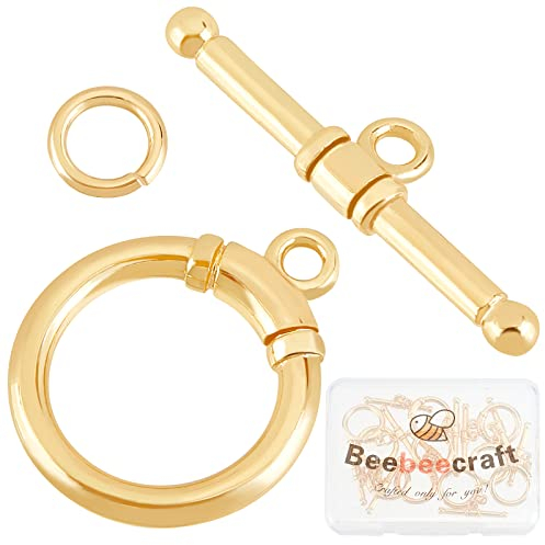 Beebeecraft 10 Sets 18 Karat Vergoldete Knebel Schmuckverschlüsse Verbindungsstücke Runde Ring Knebel T Stab Verschlüsse Für Halsketten Armband Ohrring Herstellung, 17x14 mm