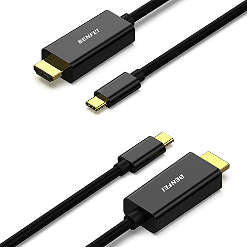BENFEI Câble USB Type C (Thunderbolt 3) vers HDMI 4K UHD 1.8M, 2 Paquet Adaptateur USB-C vers HDMI mâle à mâle Cordon plaqué Or