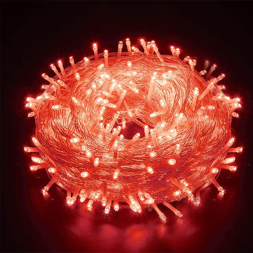 AURSTORE - Ghirlanda luminosa Basa, 8 modalità, 10 m, 100 LED, decorazione romantica per albero di Natale, matrimonio, festa, ghirlanda da interni (filo trasparente, colore: rosso).