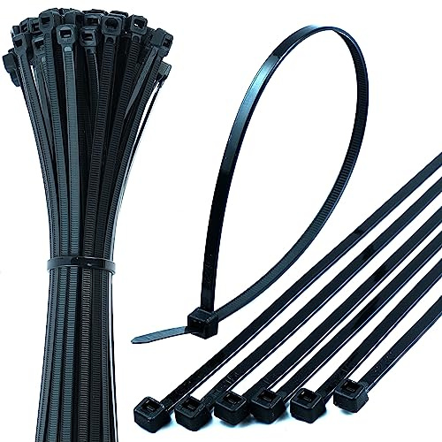 200mm Black Cable Ties – Pack of 100, 8 Zip Ties/Tie Wraps, Nylon, 3.6mm Wide, 18kg Tensile Strength, Self-Locking – Just Cable Ties
