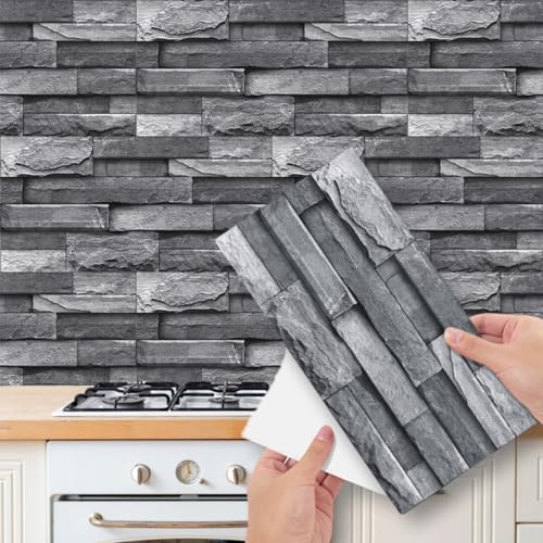 12 Sheets Brick Effect Tile Stickers, Peel and Stick on Wall Tiles for Bathroom Kitchen, Vinyl Self Adhesive Wall Tile Covers Transfers Waterproof (15cm x 30cm, 5.9x11.8 inches)