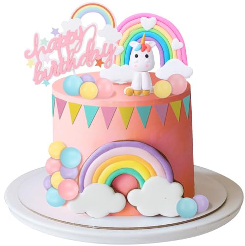 Radsocken 25 PCS Unicorn Cake Toppers, Rainbow Mini Ball Cake Toppers for Girl Kid Women Birthday Party