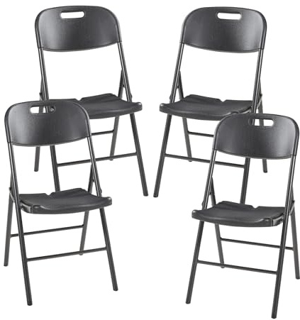 [en.casa] Klappstuhl Ljusnarsberg Gartenstuhl im 4er Set Campingstuhl Faltbarer Kunststoff Stuhl Bistrostuhl mit Metallgestell 87x46x53cm Schwarz