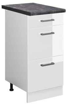 Vicco Küchenunterschrank R-Line, Weiß Hochglanz/Weiß, 40 cm mit Schubladen, AP Anthrazit