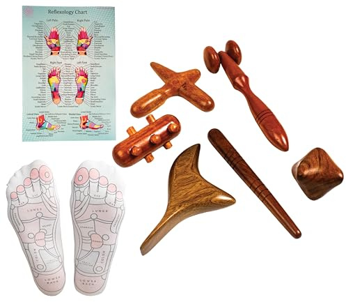 CCcollections Ensembles d'outils de Massage avec tableau pour professionnels, Massage des pieds et des mains, bâton en bois, réflexologie (Set G (Socks))
