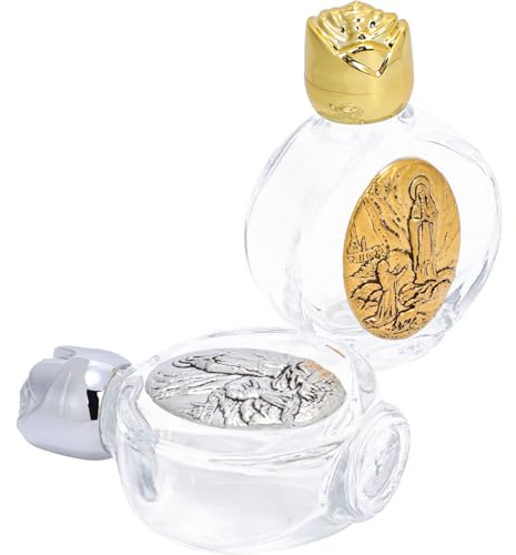 Risipu 2Pcs Embossed Holy Water Bottle Baptism Decor Perfume Glass Bottles Catholic Christian Holy Water Dispenser Portable Vintage Filling Essential Oil Bottles Cosmetic Bottles