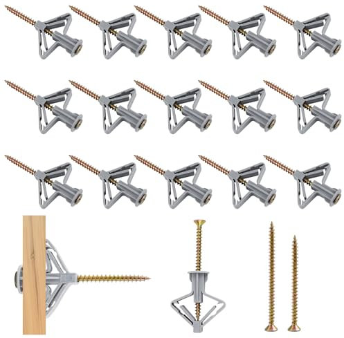 120 Stück Universal Butterfly Drywall Dowels, Gipskarton Anker mit Edelstahl Schrauben, Grau Gipskarton Dübel Hohlraum Dübel Set, Schwerlast Trockenbau Anker Butterfly für Faserwand Asbestplatte
