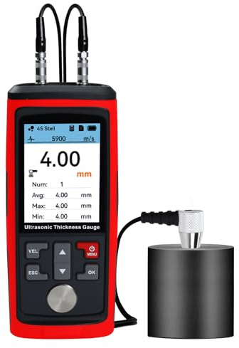 Misuratore di spessore ad ultrasuoni, gamma da 0,03 a 11,8 pollici con sonda ad alta precisione, archiviazione dati, velocità del suono personalizzabili, tester di spessore ricaricabile