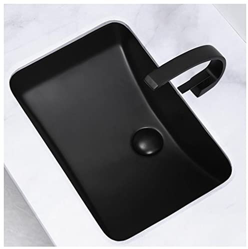 Fregadero rectangular negro para baño con grifo y kit de drenaje, lavabo bajo encimera para baños modernos (45 x 35,5 x 20 cm)