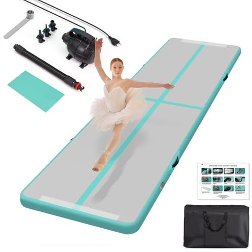 Todeco Gymnastikmatte, 10 cm, hoch, Trainingsmatte, dick, 4 m, Gymnastikmatte, aufblasbar, Airtrack, Turnmatte, mit elektrischer Luftpumpe
