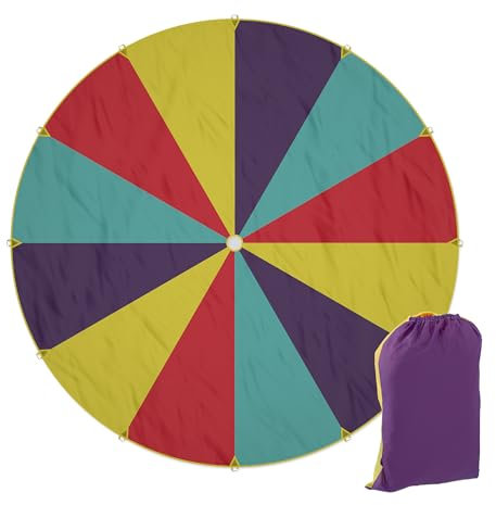 Relaxdays Schwungtuch Kinder, Ø 6 m, 12 Griffe, Schwingtuch, Regenbogen Tuch für draußen, XXL, Fallschirm Spiel, bunt