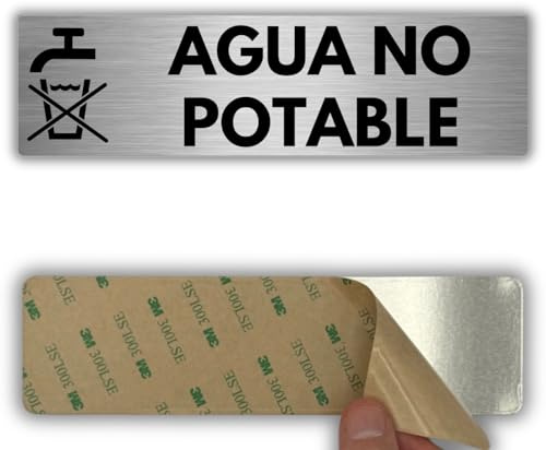 LEIASA | Señal Agua No Potable - 5x18 cm - Grosor 0.8 mm - Aluminio - Rótulo Agua No Apta Para Consumo - Signo Agua No Bebible - Cartel 3M - Advertencia Agua No Potable