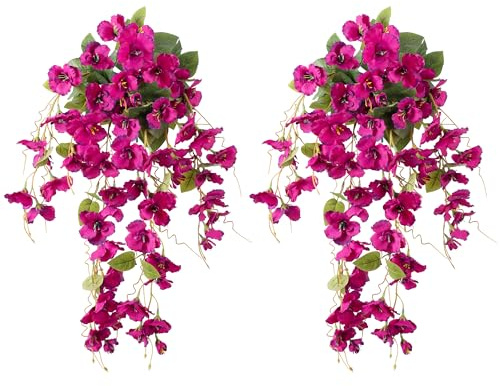 Fake Hibiscus Artificial Hanging Flowers Plants for Outdoors Spring Decoration, 2pcs Silk Hibiscus Vines Realistic UV Resistant Faux Flowers for Outside Planter Porch Patio Yard Wedding Party, Fuchsia