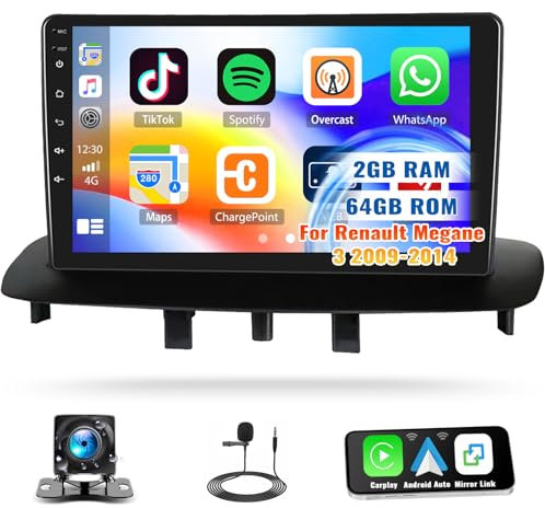 2G+64G GOHHDL Android Autoradio per Renault Megane 3 2009-2014 con Wireless Carplay Android Auto, Schermo da 9 Pollici con Mirror Link GPS Navi WIFI Bluetooth FM/RDS Radio EQ Camera&MIC