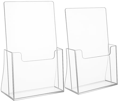 Jinfanshurich Flyerständer A4 2er Set, transparenter Prospekthalter aus Acryl, Flyer Aufsteller für Tisch & Theke, ideal für Broschüren, Menüs & Werbung (A4-2)