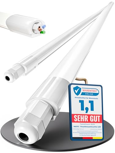 MATO® 2x Feuchtraumleuchte LED 150cm - Wasserdicht IP65, 40W, 5760lm - 6500K Kaltweiß - Verknüpfbare Feuchtraumlampe - Wannenleuchte, Kellerleuchte, Garagenlampe, Werkstatt Deckenleuchte Lang