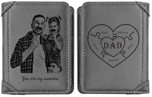 KOLOWKO Personalisierte Geldbörse Herren mit Kartenschlitzen - Gravur Leder Portemonnaie Dreifach mit Foto, Geschenke für Vater Ehemann Sohn