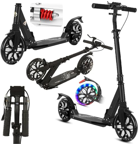 GHBXJX City Roller, Erwachsene 150 kg Tragkraft 200mm Big Wheel,Hinterradbremse,Scheibenbremse,höhenverstellbar,Doppelaufhängung,Kickroller mit Fußstütze & ABEC-9 Kugellager,Tretroller