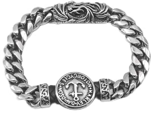 FUTPLOR Anchor Bracelet, Stainless Steel Ocean Anchor Medal Cuff Men Cuban Link Bracelet Jewelry Vintage Nautical Amulet Gift for Men Patron Bracelets Size 8.5 Inches