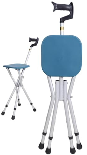 Bastone con Seduta Pieghevole per Anziani Bastone Sedia Pieghevole Portatile Leggero, Regolabile in Altezza in Lega di Magnesio(Blue)