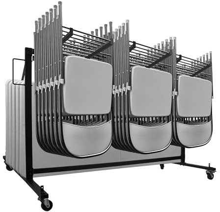 Pearington Folding Chair Rack, 400 lb Capacity, Holds Up to 42 Chairs or 12 Tables, Large Wheeled Storage Cart for Events, Schools, Churches, Matte Black