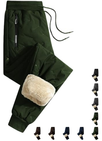 Fleece termiska byxor unisex vattentäta vindtäta, mjuka vintervarma luddiga leggings joggare, fleecefodrade träningsbyxor, Armégrön ribbad, M