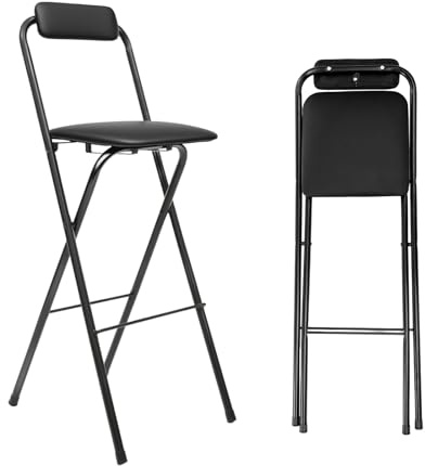 MEHOOSPVN Sgabello pieghevole da bar con schienale, pieghevole, in metallo, pieghevole, per interni ed esterni, cucina, bar, bar, campeggio, altezza seduta 105 cm, portata 125 kg, colore nero