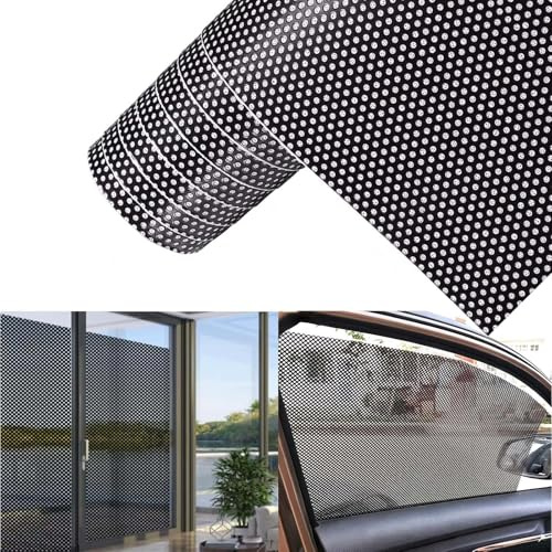 XhuangTech Película perforada unidireccional para ventana, adhesivo de malla punteada, protección de privacidad, bloqueador solar automotriz, calcomanía de vinilo negro para ventana, tinte para