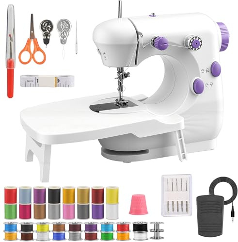 BRICH Elektrische Mini Nähmaschine, Tragbar mit Fußpedal & Anschiebetisch, Doppelfaden-Funktion, Nähmaschine für Anfänger inkl. Nähzubehör-Set, Perfekt für Reparaturen & Bastelprojekte