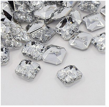Clear Faceted Octagonal Acrylic Buttons - 11mm, 2-Hole - Packet of 50+ for Sewing and Crafting, 1mm Hole Size
