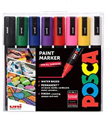 POSCA 153544843 PC-5M „Paint in a Pen“-Set, 2, 5 mm breite Kugelspitze, wasserbasierte Filzstifte, 8 Farben