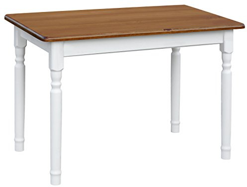 k koma Landhausstil Esstisch 120x70 cm – Massivholz Kiefer mit Eichen-Optik Tischplatte, Beine Weiß– NEU
