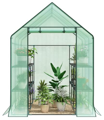 WOLTU Garden Greenhouse Walk In Plastic Tomato Greenhouse Vegetable Fruit Flower Plant Shed with Reinforced PE Cover 143x215x195cm Green GWH00302gn
