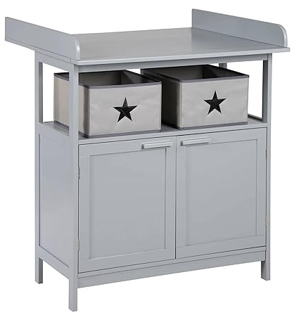 roba Skötbord Hamburg med avtagbar överdel - Skötstation med 2 dörrar + 2 lådor + väggfäste - Skötbord med sköthöjd på 92 cm - Trä grå