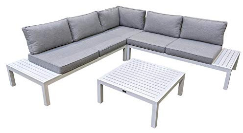 Home Islands Laos Loungeset Gartenmöbel-Set 4-teilig mit Ablagen aus Aluminium, Aluminium weiß