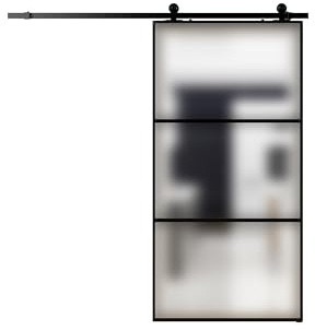 Porta scorrevole in alluminio nero e vetro (Vetro satinato)