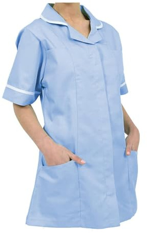 Skywear T66 Ladies Tunic Tops - Women's Healthcare & Beauty Tunics for Women UK | Work Uniforms for Office, Salon, Nurse & Spa - Multicolor Short Sleeve Tops, Sky with White, 18