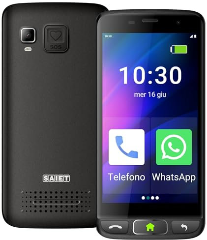 SAIET - Cellulare Smart Senior STS502 - Telefono Per Anziani 4G e Bluetooth -Tasti e Lettere Grandi - Smartphone con Whatsapp e SOS - Nero