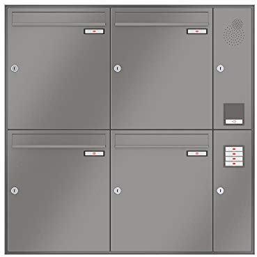RENZ/Schattenfuge / 4er Unterputz-Briefkastenanlage Einbau-Briefkasten mit Sprechfeld/RAL-Farbe 9007 Volumen 23 L/Dein-Briefkasten.de