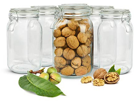 Sendez 6 vasetti per conserve da 1500 ml con chiusura a leva, 10 etichette, 6 guarnizioni e penna in vetro