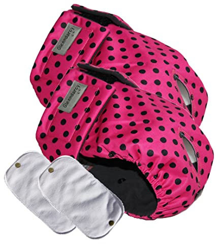 Glenndarcy Weibliche Hundewindel für die Läufigkeit - wasserdichter Stoff (2er-Pack - Größe XXL, Rosa mit schwarzen Punkten)