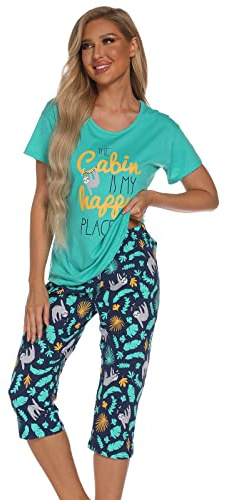 Misscoo Dam pyjamasset ärmlös myskläder capribyxor för kvinnor damer flickor studenter bomull vår sommar pyjamas set nattkläder nattkläder nattlinne, # 11, M
