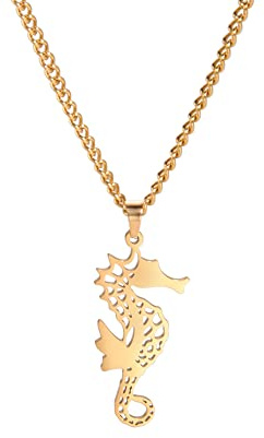 EUEAVAN Hippocampe Pendentif Collier En Acier Inoxydable Creux Animal Charme Collier Hawaïen Pendentif Chaîne Collier Océan Cadeaux