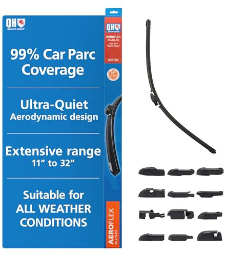 Quinton Hazell Aeroflex Universal 660 mm / 26 Inch Flat Front Windscreen Wiper Blade Replacement with QH Multi-Fit Adapters Compatible with 99% of Cars