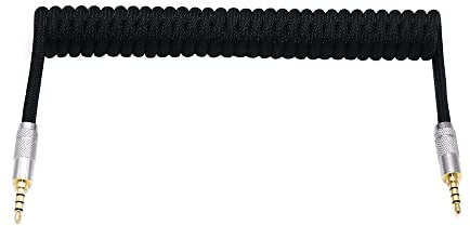 Angitu 3.5mm TRRS to TRRS Spring Coiled Cable for Split Mechanical Keyboard RODE Sc7 By VIDEOMIC GO Video Micro-Type Mics Audio Cord Angle Cables (Straight trrs Coil 17CM Black)