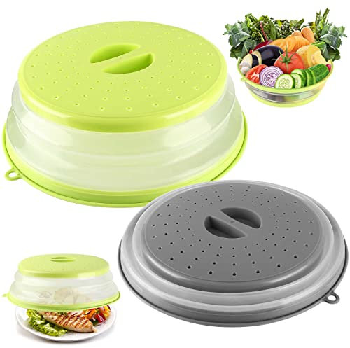2 Pezzi Copertura per Microonde Pieghevole, Coperchio per Microonde,Antischizzi Coperchio Piatto in Plastica per Microonde per Riscaldamento a Microonde e Antispruzzo